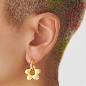 Stainless Steel Hoop Earrings With Star Moon Flower Pendants Hollow Out Geometric French Minimalist Style For Women