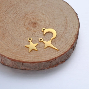 Polished gold stainless steel moon and star pendants for DIY jewelry making