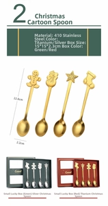 Detailed specs of Christmas cartoon spoons in 410 stainless steel with gift box sets