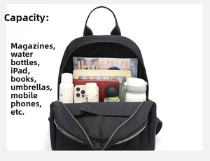 Detailed internal view of the large capacity quilted oxford backpack for daily travel