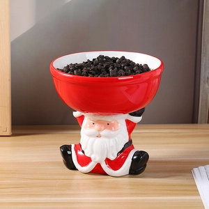 Santa Claus ceramic elevated cat bowl with red and white festive holiday design