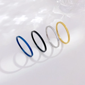 Minimalist polished stainless steel ring set in blue, black, silver, and gold finish