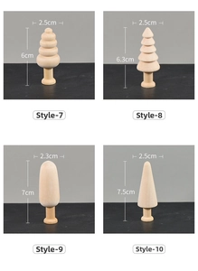 Unfinished natural wood DIY craft set featuring four assorted miniature tree shapes