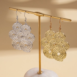 Fashionable crumpled metal geometric drop earrings in gold and silver finish