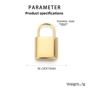 Polished gold stainless steel padlock pendant measuring 24x15mm for DIY jewelry designs