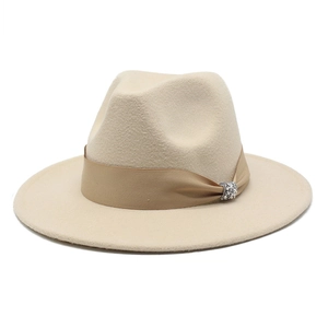Vintage Fedora Hut Kunstwollfilz Breiter Krempe Flache Oberseite Mit Satinband Strassschnalle Britischer Stil Elegant Damen