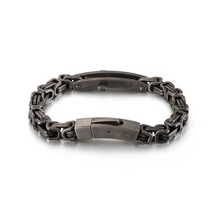 Men's vintage industrial Byzantine chain bracelet in dark grey steel with metal clasp