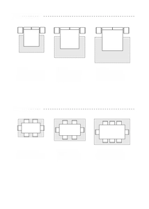 Size guide for vintage waterproof rugs in various bedroom and dining room layouts