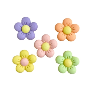 Five matte resin five-petal flower charms in assorted colors for DIY crafts and accessories