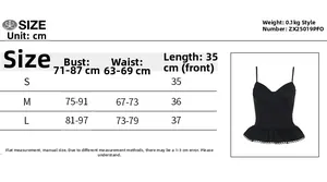 Size chart for women sexy waist corset top showing bust, waist, and length in cm
