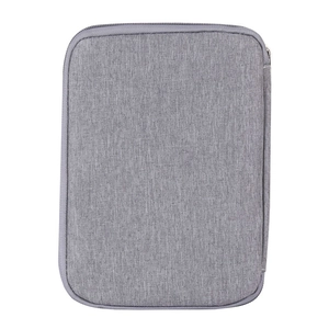 Gray fabric travel organizer bag for Apple Watch bands featuring zipper closure detail