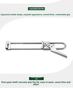 Detailed macro of adjustable stainless steel jar opener with gear grip and lever handle