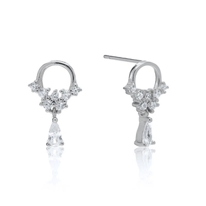 French luxury S925 silver needle drop earrings with sparkling round cubic zirconia tassels