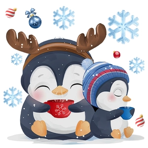 Christmas toilet sticker set featuring cute penguins with snowflakes and holiday ornaments