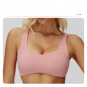 Detailed close-up of pink yoga bra with a unique diamond neckline for fitness style