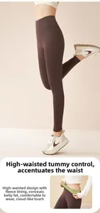 Detail view of high-waist yoga leggings with thick warm fleece lining for winter comfort
