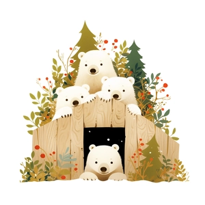 Autocollants muraux de Noël ours polaire avec pins et baies pour déco intérieure