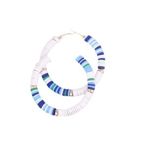 Bohemian colorful heishi bead hoop earrings with vibrant multi-color clay discs