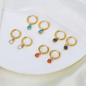 Elegant gold zircon earrings in four colors: blue, white, black and red on stone