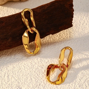 Elegant 18K gold-plated stainless steel twisted double-hoop earrings with mirror finish