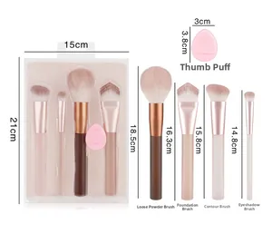 Size specifications for 4-piece pink makeup brush set with dimensions and PVC gift box