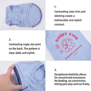 Light blue breathable pet sports vest with high elasticity and Rugby Star print