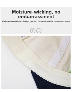 Detail of the widened sweatband inside a corduroy baseball cap for moisture wicking