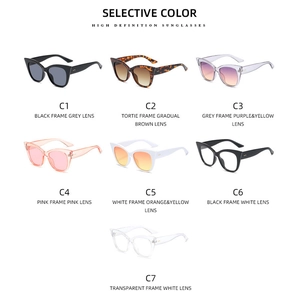 Matrix layout of oversized cat eye sunglasses and optical frames in various trendy colors
