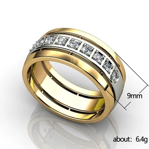 Bague bicolore or et argent minimaliste avec incrustation de zircon pour hommes et femmes