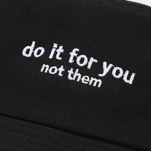 Vintage black cotton bucket hat featuring white embroidered do it for you not them text