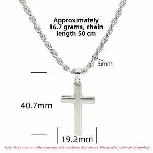 Detailed view of S925 sterling silver cross pendant with 3mm twist rope chain
