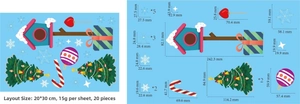 Detailliertes Größenlayout für Weihnachts-Fenstersticker mit Baum und Schneeflocken