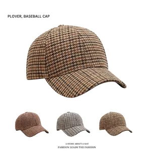 Vintage Houndstooth Plaid Baseball Cap For Men Women Adjustable Polyester Fashion Sun Hat Casual Outdoor Sport Snapback Cap