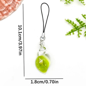 Green resin ocean conch pendant keychain with internal liquid and sea shell details