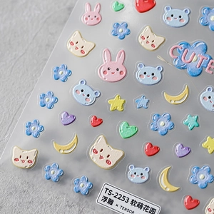 5D embossed nail stickers featuring 3D cute cartoon animals and flowers for nail art