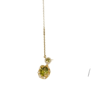 Vintage 18K gold plated necklace with oval olive green zircon pendant and white crystals