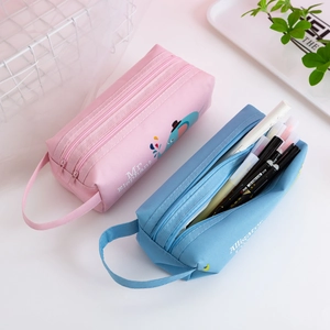 Large capacity double-layer pencil cases in pink and blue colors with top carry handles