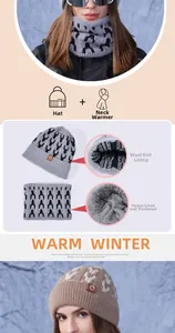Detailed view of the thick fleece lining in the winter knitted beanie and neck warmer set