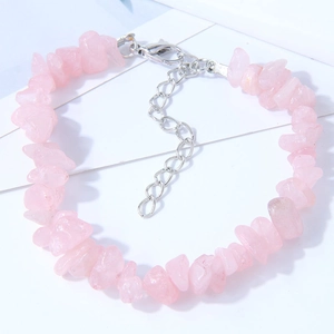Chic irregular pink crystal beaded bracelet with adjustable silver metal extension chain
