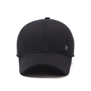 Black wool blend baseball cap for men with metal Z emblem and warm ear protection