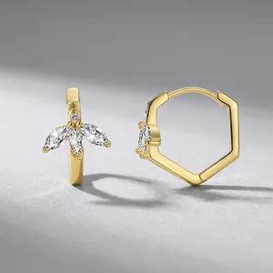 French Elegant Copper Zirconia Leaf Hoop Earrings Gold Plated Geometric Earrings For Women Fashion Jewelry Wedding Gift