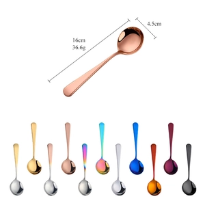Cuillère ronde en acier inoxydable poli avec bol profond en dix couleurs variées