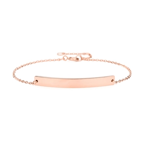 Detailed view of adjustable rose gold stainless steel curved plate bracelet for engraving