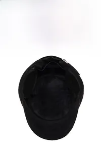 Detail view of winter ear protection cap showing soft black fleece lining for warmth