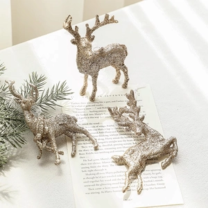 Three-piece gold glitter reindeer Christmas hanging ornaments for holiday tree decoration