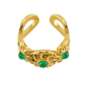 Vintage 18k gold plated stainless steel ring with green malachite stone inlay