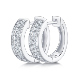 Minimalist S925 sterling silver hoop earrings with double-row micro-pave crystals