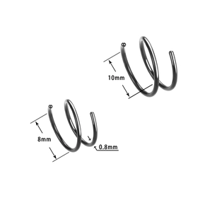 Black stainless steel double spiral nose rings in 8mm and 10mm sizes for piercings