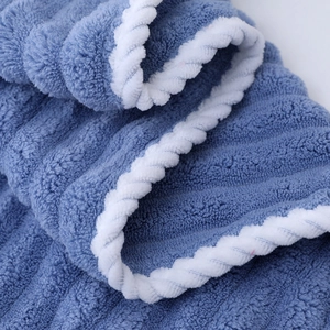 Fluffy blue and white coral fleece towel set with high-density microfiber texture