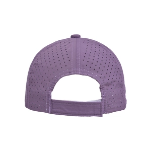 Detail view of purple kids baseball cap showing mesh vents and velcro strap closure